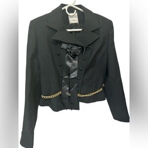 Sharagano Paris wool black jacket with chain and ribbon detail